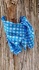 wild rag cowboy scarf 22" X 22" Silk Blend Western BRIGHT BLUE Polka Dot