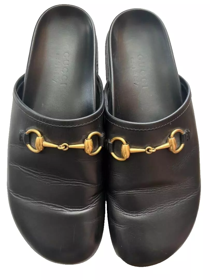 Authentique sandales homme Gucci Horsebit taille 8 logo plat cuir noir occasion