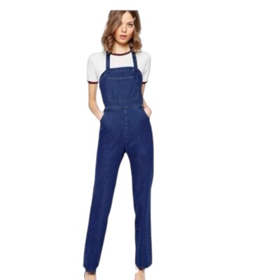 ASOS jean dungarees halter neck tie back dark denim cotton overalls  jumpsuit 14