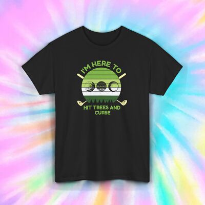 Golf Shirt Hit Trees and Curse Funny Golfer Gift Weekend Tee S-5XL