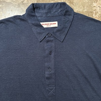Orlebar Brown Polo Shirt Mens XL Blue Sebastian Linen Short Sleeve Beach Resort