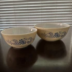 VTG PYREX 404 & 403 HOMESTEAD 4Qt & 2.5 Qt TAN BLUE DESIGN SPECKLES MIXING BOWLS