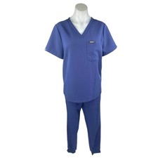 Jaanuu Women's Blue Short Sleeve Pocket Medical Scrub Pants 2 Pc Set Size M
