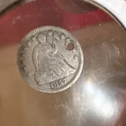 1857 Seated Liberty Half Dime Silver Coin, Holed, Circulated, Uncertified