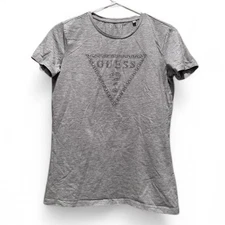 Guess Gray Women’s T Shirt Rhinestone Detailing Grunge Y2K Size Medium