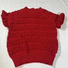 Janie and Jack Girls Red Knit Textured Sweater Top Size 8 Cotton Blend Ruffle