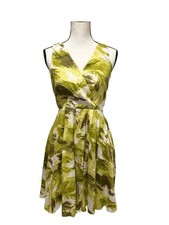 Ann Taylor Fit & Flare Dress Size 4 Green Abstract Print Quiet Luxury