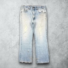 Vintage 70s Levis 517 Boot Cut Orange Tab Distressed Denim Blue Jeans Size 33x28