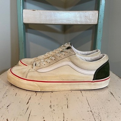 Vans Old Skool Mens 13 Cream Green Red Canvas Suede Low Top Sneakers Skater