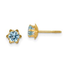 14k Yellow Gold 4mm CZ Birthstone Mar Screwback Earrings