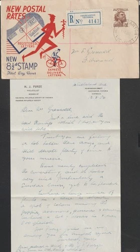 Australia 1950 Registered FDC Cover & Letter 81/2d Aborigine Shepparton Label PM