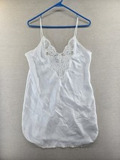 VTG Camisole Womens M White Satin Lace Trim Chemise Lingerie Tank Top Coquette