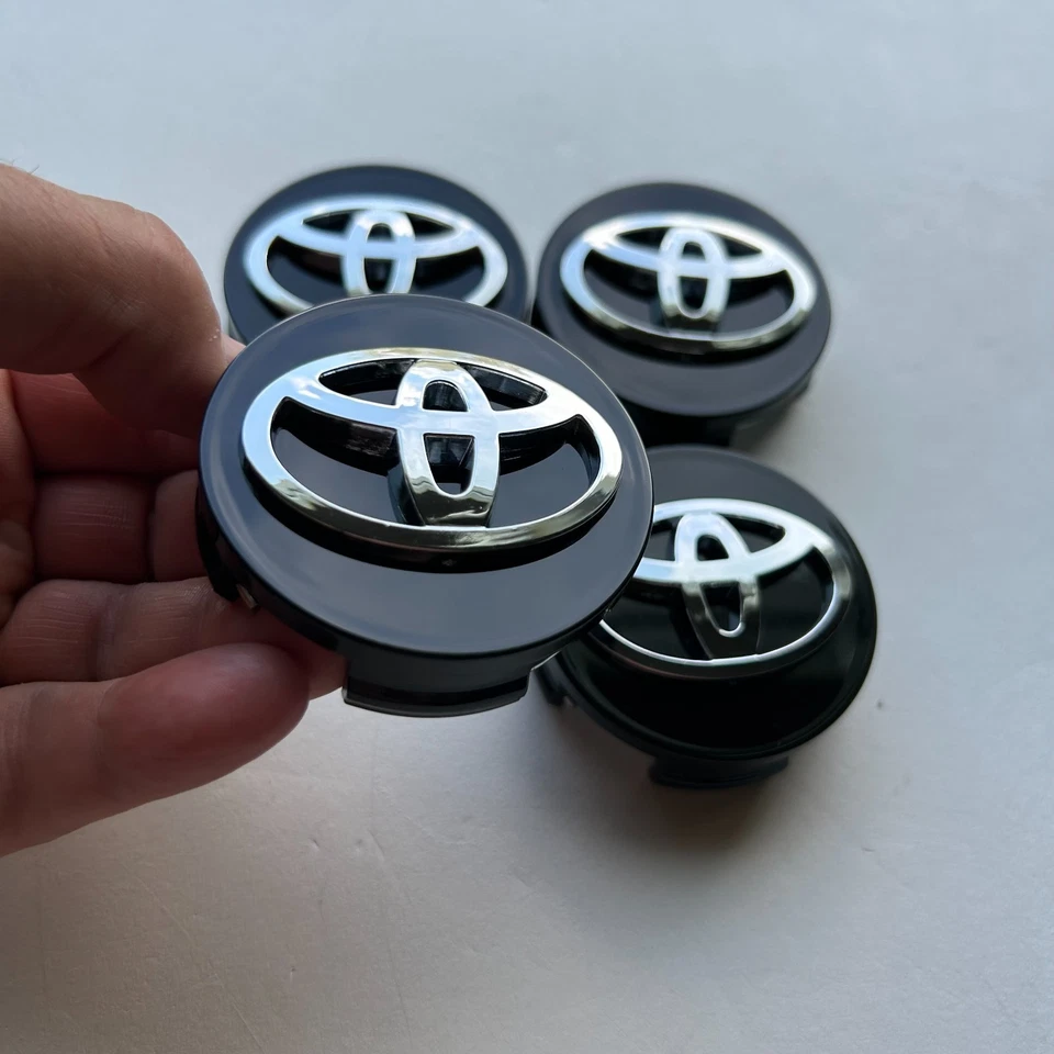 Tapacubos centrales de rueda con logotipo cromado negro para Toyota Camry Sienna Highlander Foto 2 de 4
