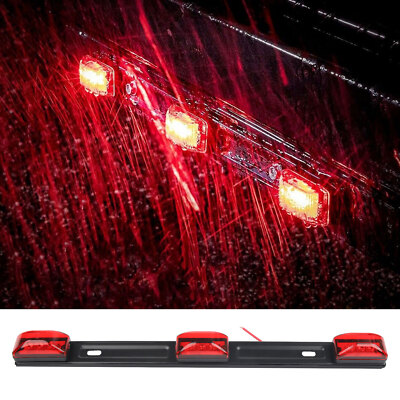 12V Red 9 LED Rear Clearance ID Marker Light Bar Truck Trailer Tail Lights Strip