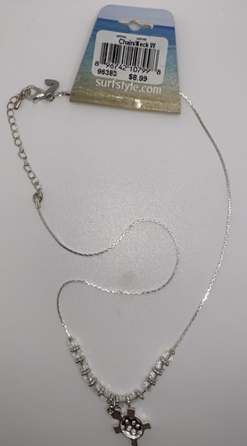 Collana catena stile surf acciaio inox diamante ciondolo tartaruga 18' 96383 - Foto 2 di 2