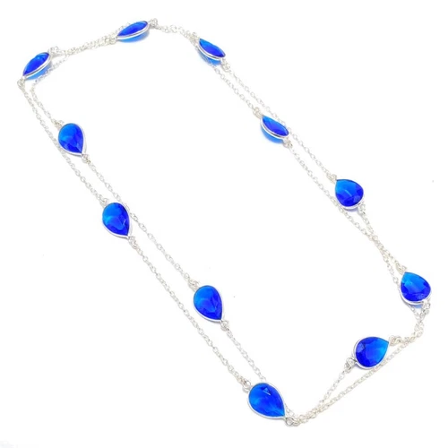 Blue Tanzanite Gemstone Handmade 925 Sterling Silver Jewelry Necklaces Sz 36"