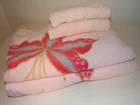 Pink Floral Bath & Hand Towels Cotton USA Martex Vintage