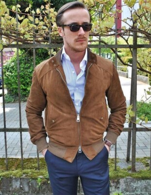 Brown Suede Leather Jacket Men Bomber/Flight Size XS S M L XL XXL Custom Made