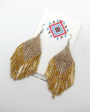 Modern Gold on Gold Native American Style Seed Bead Earrings Chic Free Shipping
