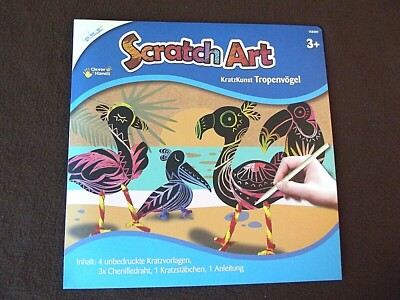 KratzKunst Tropenvögel Mammut Scratch Art je 4 Kratzvorlagen Kratzbilder Basteln