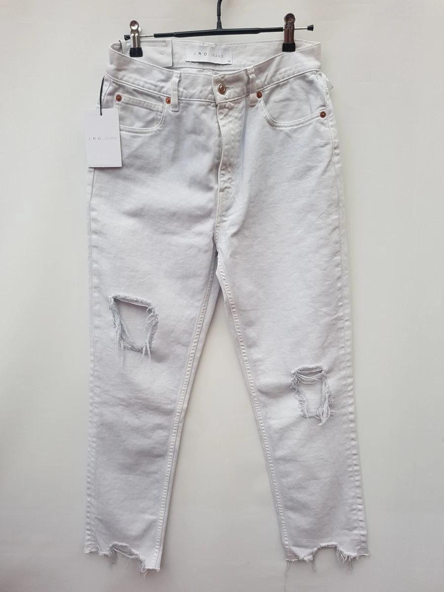 White cropped store ripped jeans
