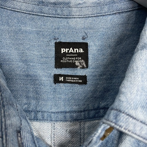 Prana Women M Blue Tie Dye Sunrise Peak Denim Shirt Dress Button Front Pockets - Picture 6 of 11