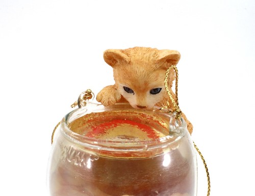 San Francisco Music Box Co Christmas Ornament CAT with FISH BOWL - Picture 2 of 9