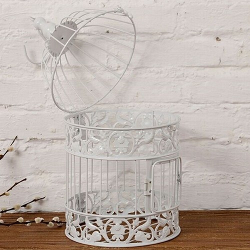 Cage Lantern White Metal Dome Wire Candle Holder Oval Romantic Hotel Home Decor - Picture 12 of 16