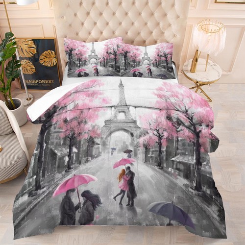 Paris Bedroom Comforter Set: Queen Size Eiffel Tower Bedding Sets Pink and Gr...