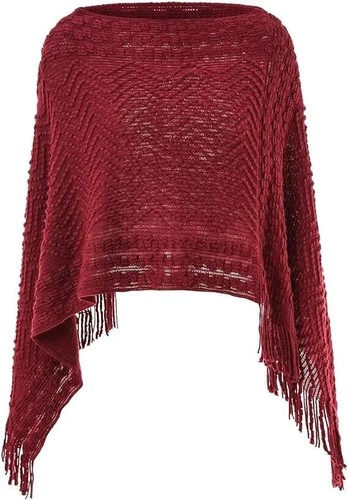 Ferand Women's Elegant Cozy Wrap Poncho Sweater with Chevron Stripes and Fringes