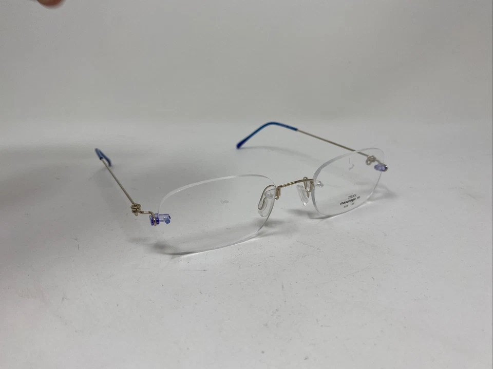 MASUNAGA RIMLESS TITANIUM EYEGLASSES FIT-1 B15 50/20 M1 No 8 BLUE GOLD QM35 - Image 4 of 4
