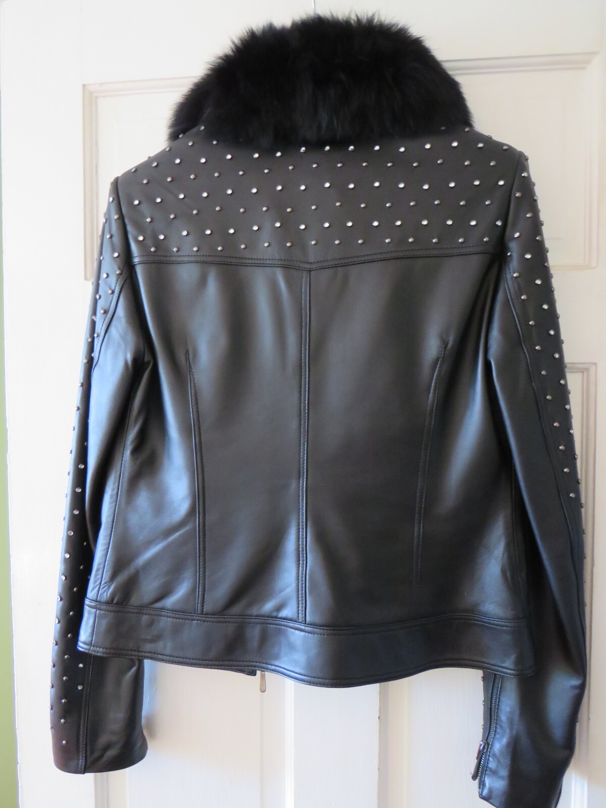 Cache leather jacket with studs and removable fur… - image 2