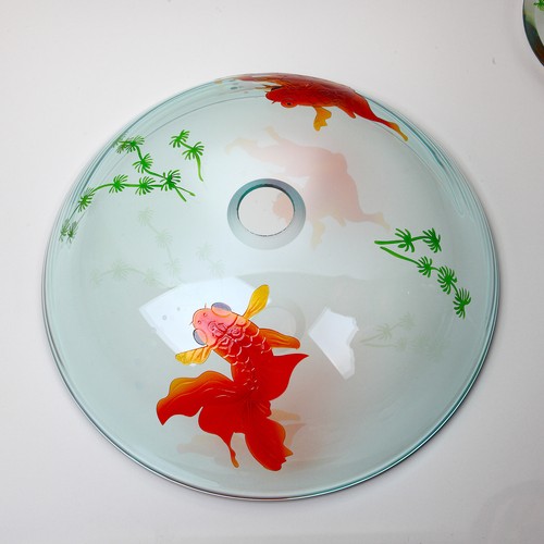 Goldfish Round Hand Paint Bathroom Glass Sink Bowl + Waterfall Chrome Taps - Picture 5 of 12