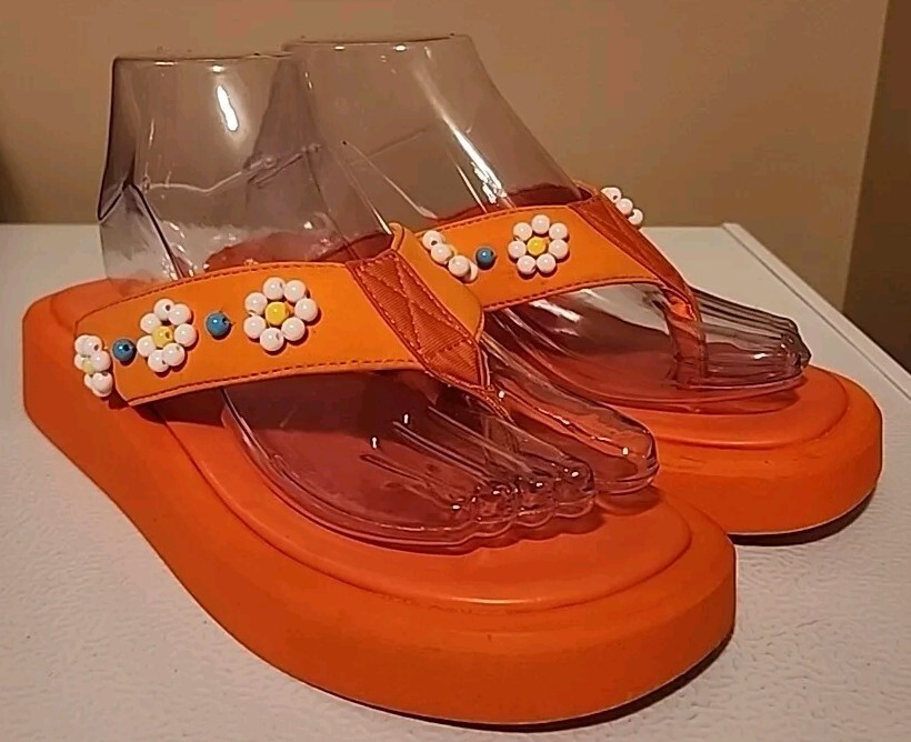 Womens Size Urban Outfitters Embellished Platform Sandals Orange