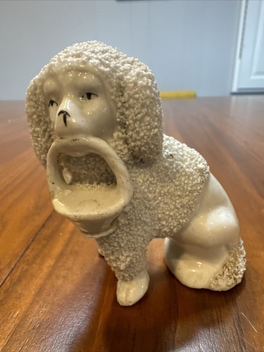 Vintage STAFFORDSHIRE Porcelain Confetti Dog Figurine Gold Basket miniature