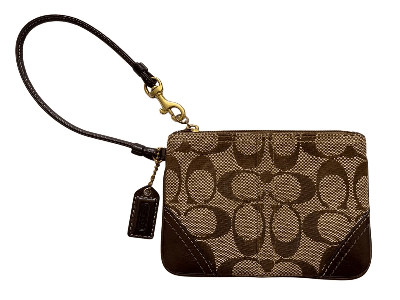 Portafoglio Coach Signature Marrone Monete Cash Zip ID Piccolo Donna Lusso Logo Designer