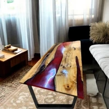 Red Epoxy Resin Center Sofa Dining Table Top Handmade Kitchen Slab Furniture Dec