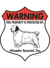 Warning Clumber Spaniel Property Protected - Beware Aluminum Dog Sign - 7" x 8"