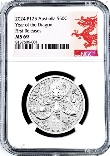 2024 Lunar Year of the Dragon Australia .9999 Silver NGC MS69 1/2oz Coin "P125"