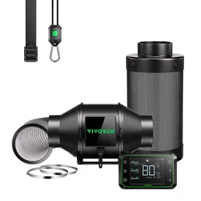 VIVOSUN AeroZesh G4 4'' 195 CFM Inline Duct Fan w/E42A,Carbon Filter,8' Ducting