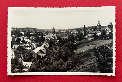 Foto AK GEYER im Erzgebirge um 1930 Panorama Ortsansicht mit Kirche  ( 127536