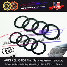 Audi A8l Ring Black Front Grille Rear Trunk Emblem Lid Logo Hatch Badge S8 Rs8 Audi A8l Ring Black Front Grille Rear Trunk Emblem Lid Logo Hatch Badge S8 Rs8