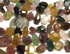 7" Strand TOURMALINE Pink Green Yellow Blue 6-12mm Nugget Beads NATURAL /n5