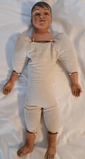 21.5" Antique/vintage FOLK ART WOOD DOLL - HAND CARVED Head &Limbs w/Cloth Body