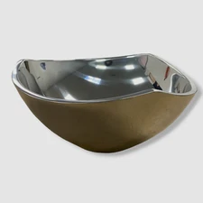 $79 Nambé Silver Curved Polished Metal Elegant Rim Tri Corner Serving Bowl 6"
