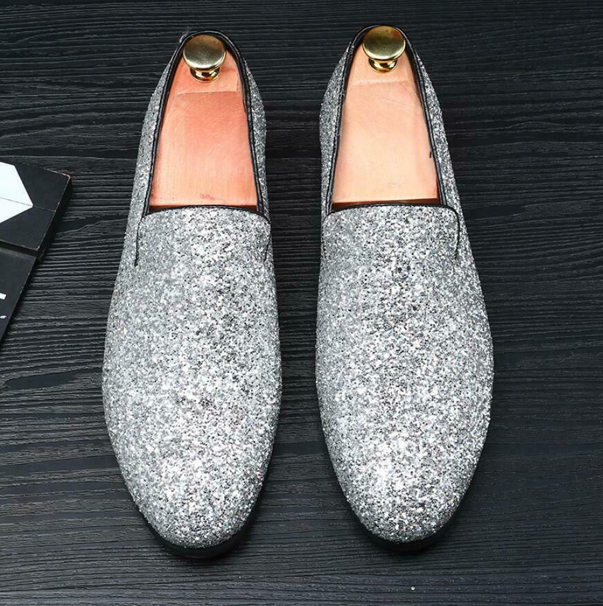 Men Metallic Glitter Sequins Loafers Dress Shoes Tuxedo Slip  display picture 2