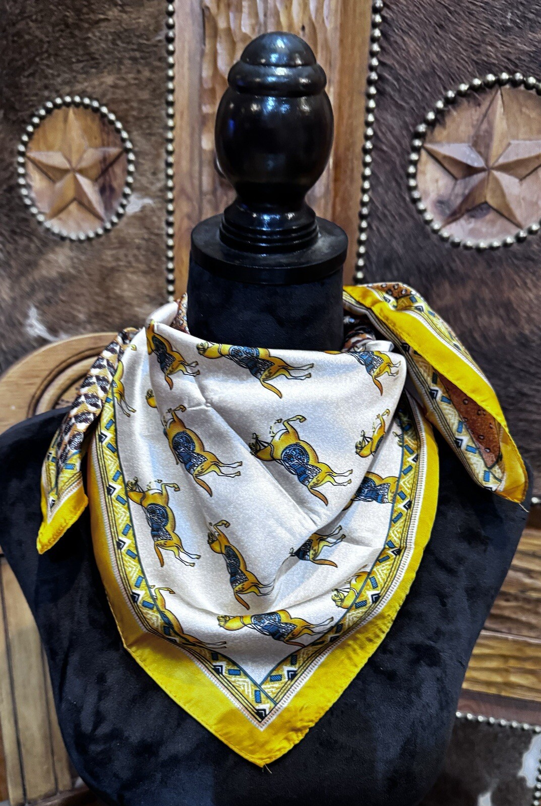Wild Rag Scarf Yellow With Horses And Paisley Design