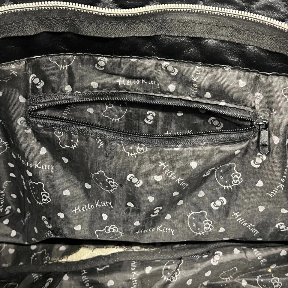 Sanrio Hello Kitty Tote Bag Women's Black Silver Quilted Style Pleather Zipper - Image 4 of 4