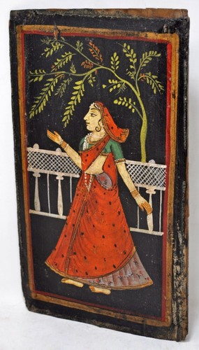 Ancien en Bois Femme Dame Peinture Mural Panneau Original Ancien Fin Main Peint - Picture 6 of 8