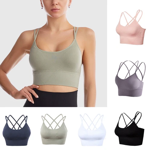 Damen Sport-BH nahtlose Bralette Tank Crop Top gepolstert BH Bustier Cami Weste - Bild 4 von 24